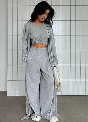 Костюм жіночий прогулянковий трійка з натуральної віскози оверсайз xs s m