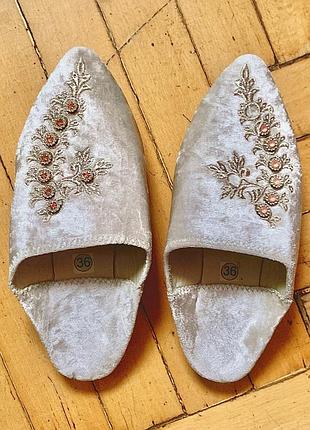 Тапочки мюли шлепанцы этнические традиционные женские с вышивкой велюр 36