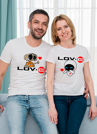 Парні футболки для закоханих із принтом "walle love push it