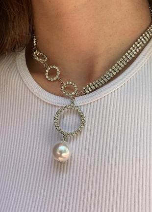 Масивний срібний ланцюг чокер з камінням ланцюг з намистинами