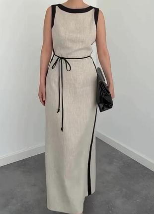 Элегантное лаконичное льняное платье/платье лён