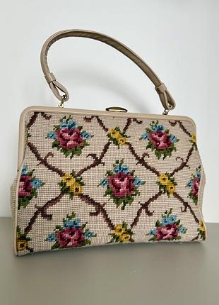 Вінтажна шкіряна+ вишита сумка