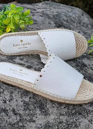 Шкіряні світлі жіночі шльопанці, шльопки джутові kate spade 🇺🇲 37-38 розмір