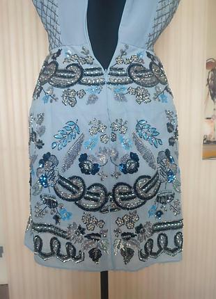 Платье мини needle & thread xs голубое с декором5 фото