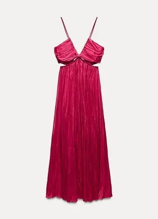 Сатиновое макси платье zara, платье фуксия сарафан зара