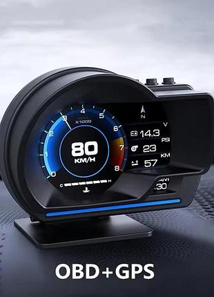 Автомобильный бортовой компьютер hud a501 p6 с двойной системой obd2 и gps, манометр турбины, черный