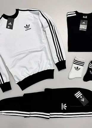 Мужской костюм adidas 3в1 свитшот + штаны + футболка + носки в подарок черный адидас весенний осенни
