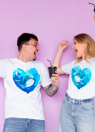 Парні футболки для закоханих із принтом "родина китів" push it