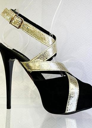 Босоножки lexi женские на шпильке 12см. черные из натурального замша/кожи.