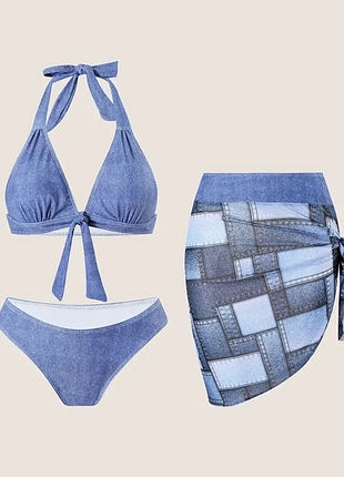 Купальник (бикини) с печатью под джинс