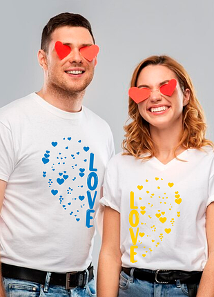 Парные футболки для влюбленных с принтом "love сине-желтое сердце" push it