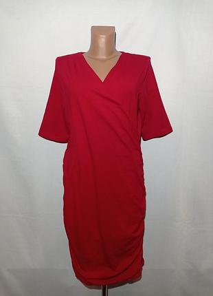 Платье футболка трикотажная красное на запах драпировки в боковых швах размер l xl недорого