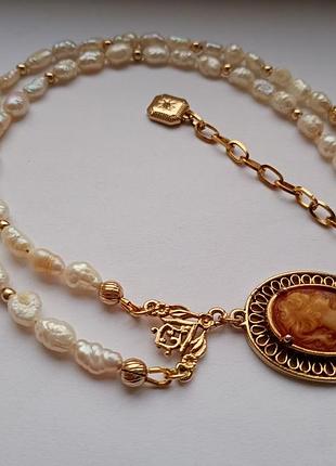 Буси з підвіскою, натуральні річкові перли, позолота
