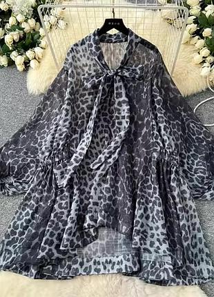Блуза разлетайка в леопардовый принт оверсайз