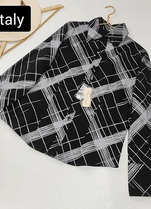 Рубашка женская классическая черная в серый принт хлопка от бренда italy l