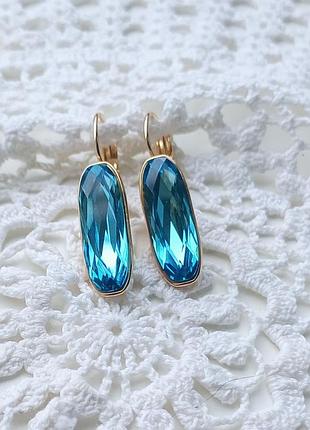Серьги с голубым камнем под золото бижутерия
