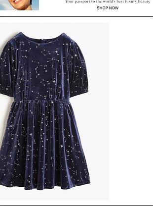 Детское велюровое темно-синее миди платье с блестящими звездочками с коротким рукавом john lewis