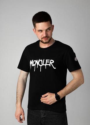 Чоловіча футболка moncler, чорна , з лого на рукаві