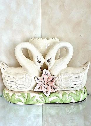 Ваза керамическая лебеди винтаж светильник