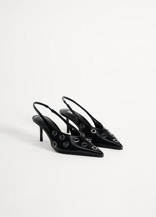 Открытые кожаные туфли на каблуке с люверсами 50th anniversary zara