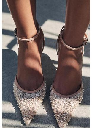 Відкриті сітчасті туфлі на підборах зі стразами зара zara босоніжки боссоножки на каблукк