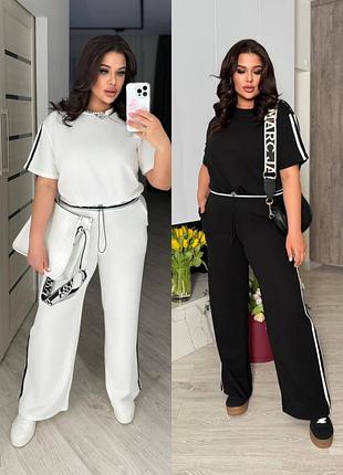 Костюм женский с лампасами брюки брюки прямые свободного кроя и кофточка футболка