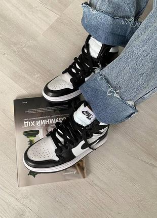 Jordan white black кросівки хайтопи високі шкіра