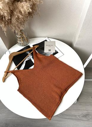Теракотовий вʼязаний топ на бретельках майка h&m