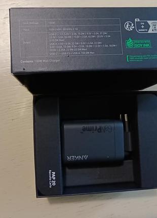 Сетевое зарядное устройство anker prime 100w gan wall charger5 фото