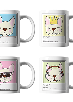 Белые чашки (кухли) семейные с оригинальным принтом «счастливая догги семья»