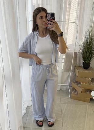 Льняной костюм штаны рубашка лляний костюм бершка bershka