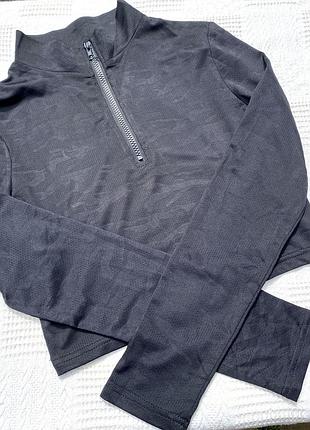 Рашгард кроп топ с длинным рукавом легкий черный серый камуфляж со вставками сетки m-l