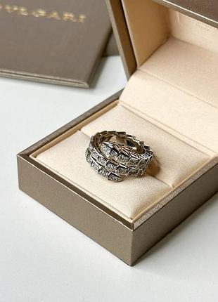 Женское серебряное кольцо с позолотой au750 змея bvlgari