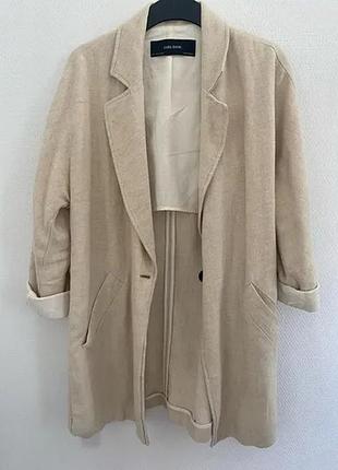 Трендовый удлиненный льняной пиджак zara ,