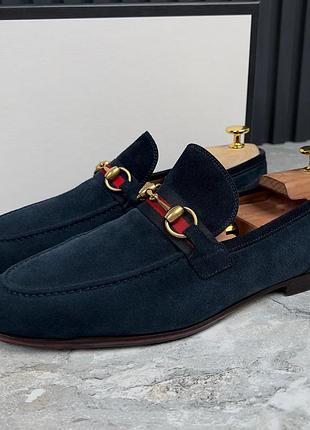 Gucci penny jordaan horsebit web loafers blue чоловічі туфлі лофери оригінал 42 eur