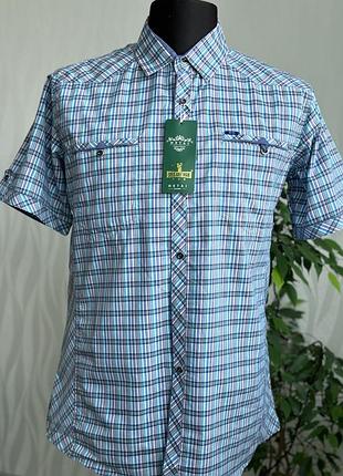 Літня сорочка з коротким рукавом в клітинку теніска шведка сорочка