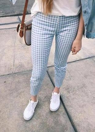 Картаті біло-блакитні штани topshop moto