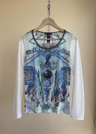 Принтований сітчастий топ лонгслів custo barcelona abstract print mesh long sleeve top m