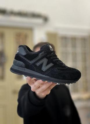 Женские кроссовки new balance 574 black (fur)