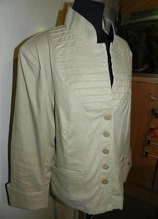 Лляний 100% вкорочений бохо жакет-піджак з кишенями стійка шампань великого розміру philip q