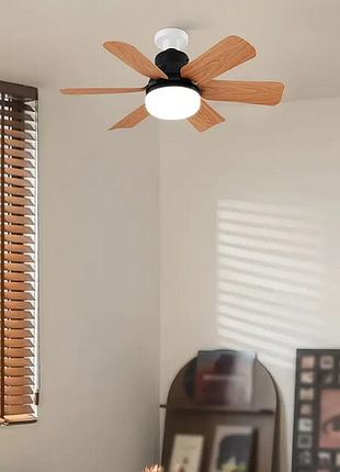 Потолочный вентилятор со светом 2в1 6 лопостями под дерево 30вт sam-1