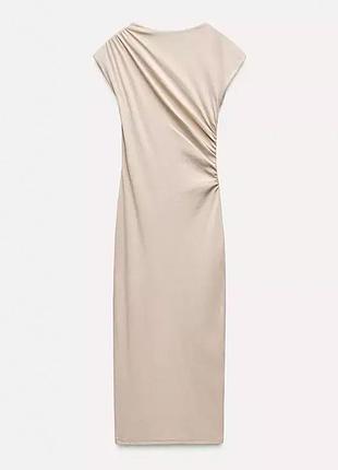 Новое миди платье в рубчик с драпировкой на талии и плечи zara
