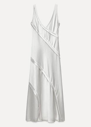 Новое сатиновое серебристое миди платье zara