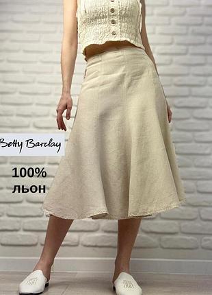 Легкая льняная юбка годе цвета слоновой кости betty barclay. кремовая юбка 100% лен