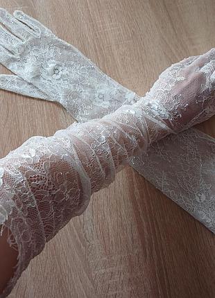 Кружевные длинные перчатки, свадебные кружевные перчатки, айвори