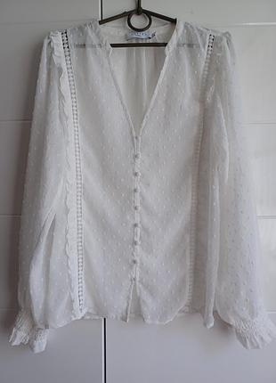 Блуза свободного кроя в горох шифон на пуговицах