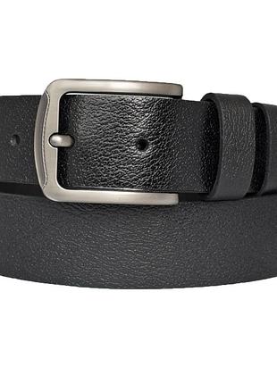 Ремень мужской кожаный черный базовый для джинсов с пряжкой