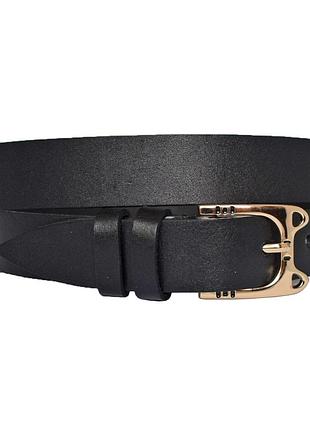 Ремень женский кожаный черный 25 мм с золотой пряжкой kitty