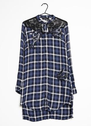 Сукня сорочка в клітинку з мереживом guess