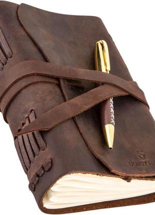 Кожаный блокнот с ручкой коричневый